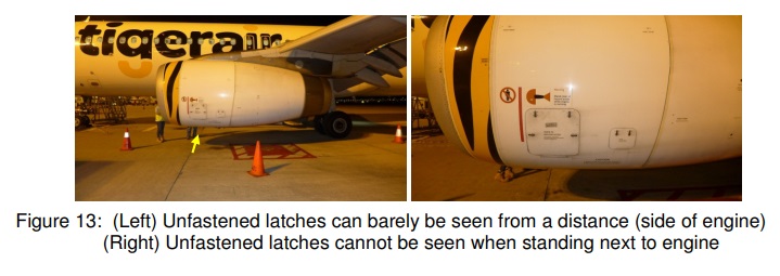 The Difficulty Spotting Open A320 Fan Cowl Latches from the Side Unless Crouching (Credit: TSIB)