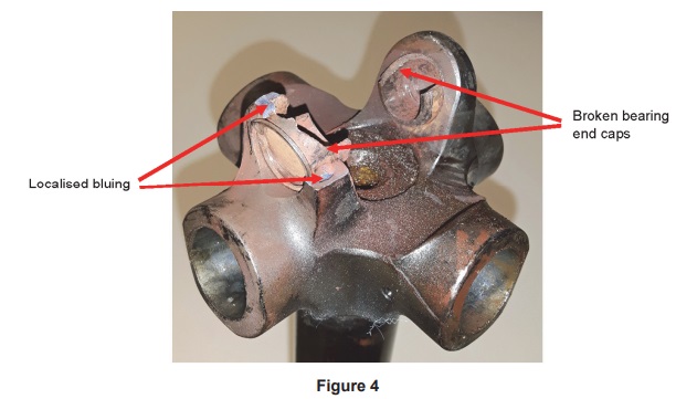 Control spindle showing corrosion, broken ear and damaged end caps Wasp G-KAXT (Credit: AAIB)