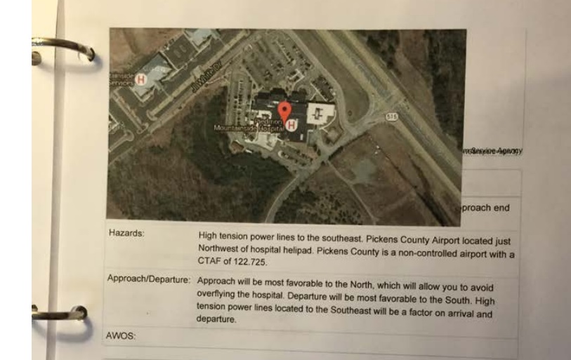 Piedmont Mountainside Hospital 'Helipad Briefing' Document: AMC Airbus AS350B2 N561AM (Credit: via NTSB)