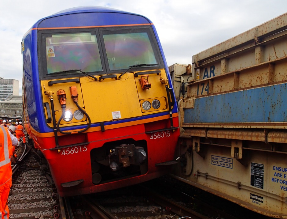 SWT Train Having Collided with an Engineering Train at London Waterloo (Credit: RAIB)