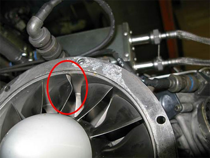 Arriel 2B Compressor Blade Damage from RCMP AS350B3 C-FMPG (Credit: TSB)