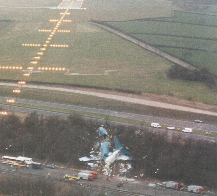 Accident Site of British Midland B737-400 G-OBME, Kegworth 8 January 1989 (Credit: AAIB)