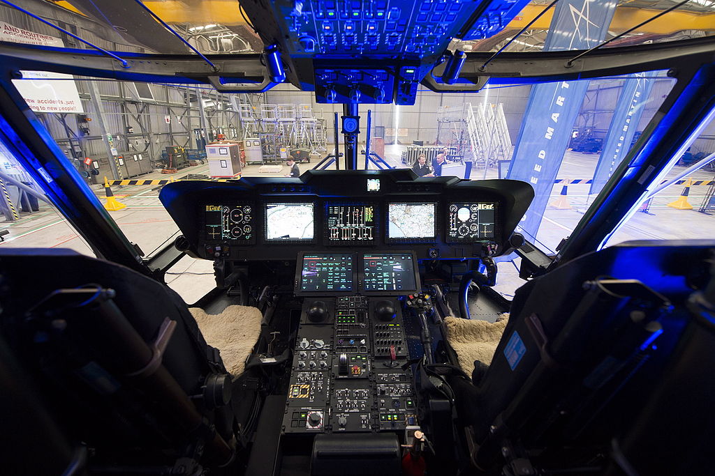 Cockpit of Royal Navy Merlin Mk2 Helicopter (Credit: Andrew Linnet t/ MOD, OGL)
