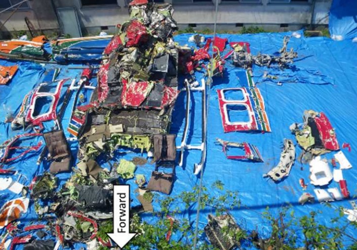 Wreckage of Nagano Fire and Disaster Prevention Aviation Center Bell 412EP JA47NA (Credit: JTSB)