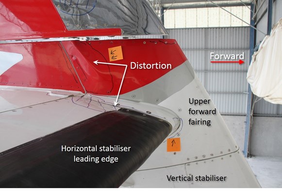 Damaged Horizontal Stabiliser on VARA ATR72 VH-FVR (Credit: via ATSB)