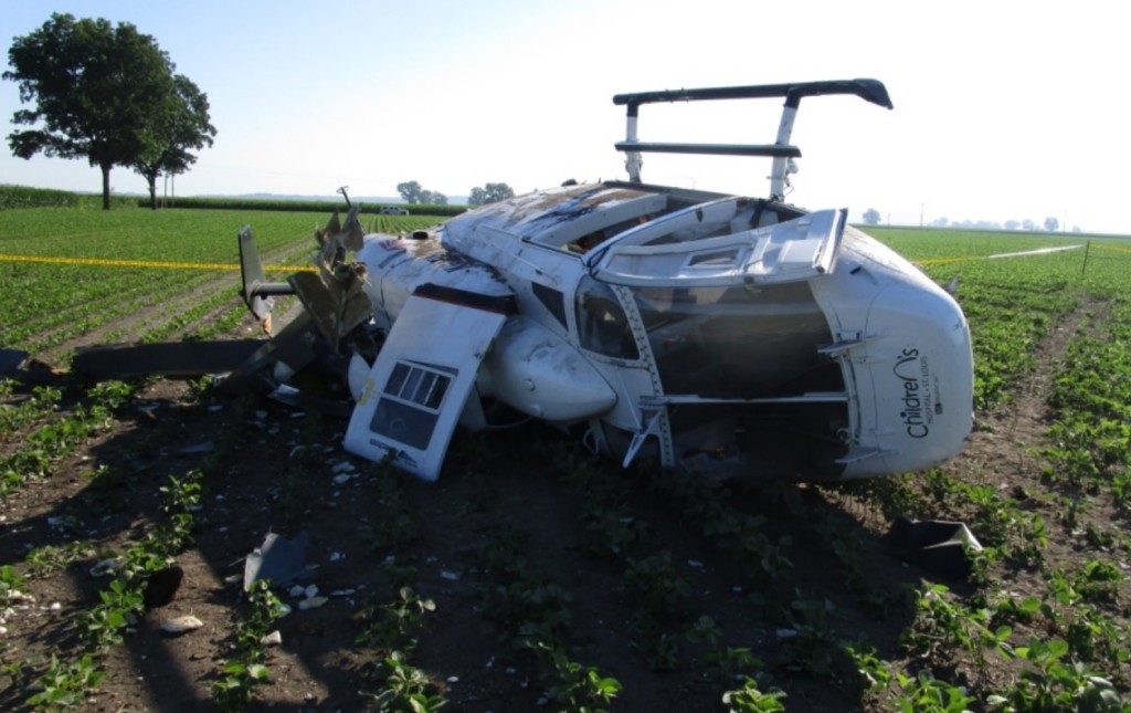Wreckage of Air Methods Airbus Helicopters BK117B2 Air Ambulance N238BK in Perryville, MO (Credit: NTSB)