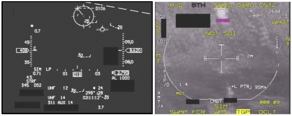 Mishap Pilot's Head Up Display (HUD) and LITENING Gen4 SE Targeting Pod Data - first Strafe Attempt 19:11:12 (Credit: USAF AIB)