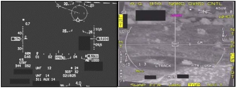 Mishap Pilot's Head Up Display (HUD) and LITENING Gen4 SE Targeting Pod Data - Third Strafe Attempt 19:18:25 (Credit: USAF AIB)