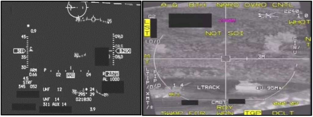 Mishap Pilot's Head Up Display (HUD) and LITENING Gen4 SE Targeting Pod Data - Third Strafe Attempt 19:18:30 (Credit: USAF AIB)