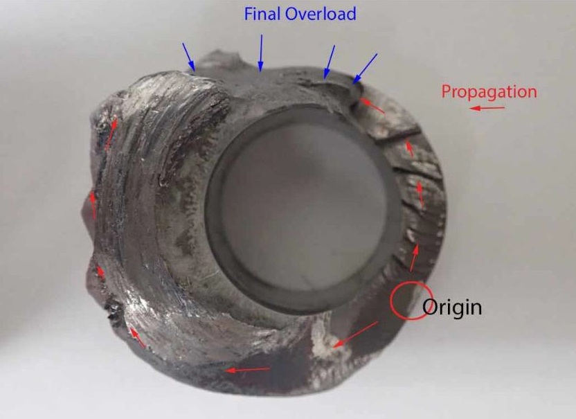 Fracture Surface of Input Pinion of First European Aviation Hughes 369D (H500D) SE-JVJ (Credit: NSIA)