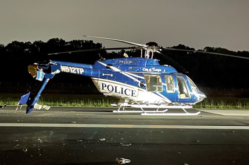 Tampa Police Dept Bell 407 N512TP After Hard Landing During NVIS Autorotation Training (Credit: Tampa PD via NTSB)