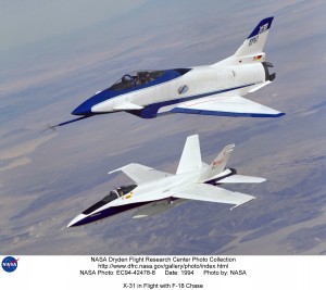 X-31 and F-18 chase plane