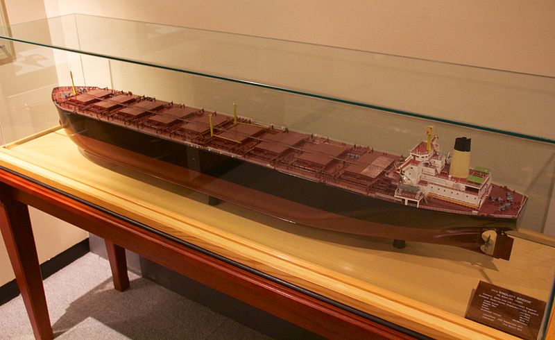 Model of the MV. English Bridge on Display at the Merseyside Maritime Museum - Its Sister Ship Liverpool Bridge was Renamed Derbyshire   (Credit: Mike Peel CC-BY-SA-4.0)