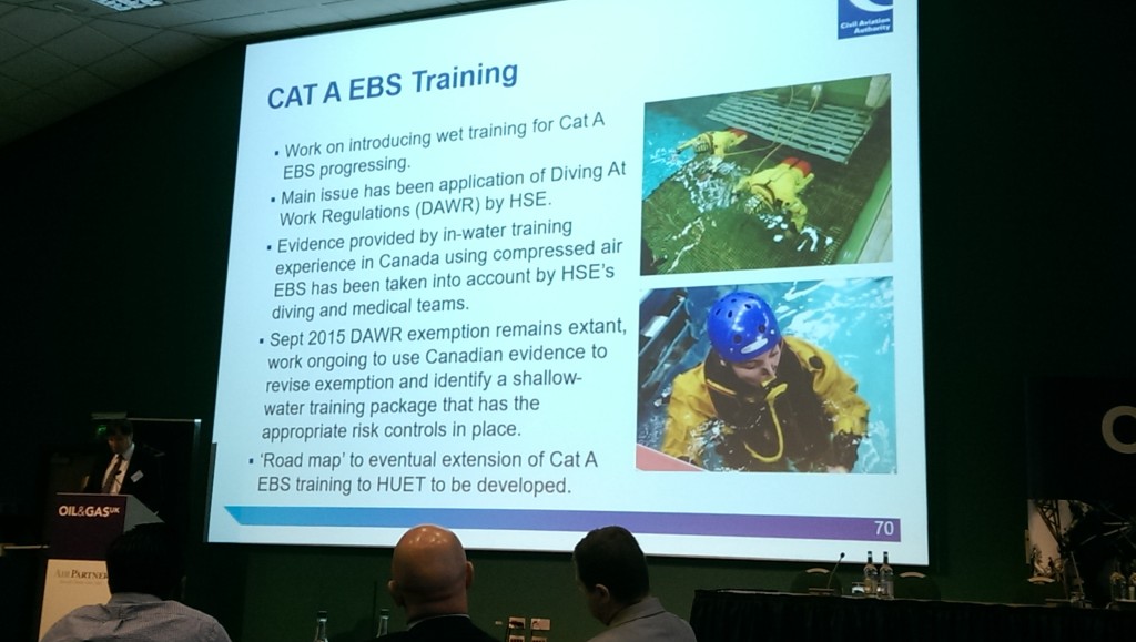 UK CAA Presentation Slide on Cat A CA-EBS Training at the Oil and Gas UK Aviation Seminar on 20 June 2016 (Credit: Aerossurance)