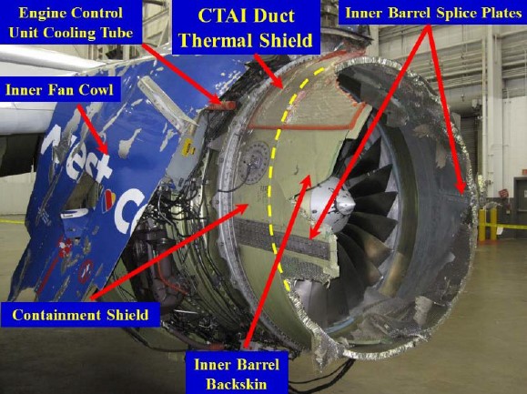 Damage to cowl - inboard (Credit: NTSB)