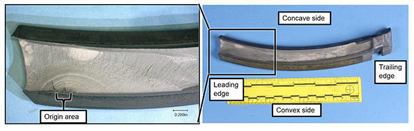  Blade 13 fracture surface with fatigue indications (Credit: NTSB)