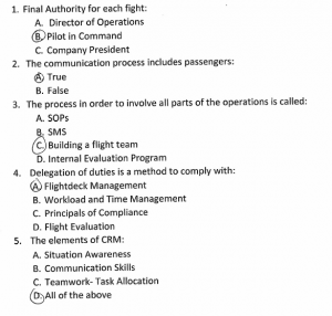 Execuflight 'CRM Test': First 5 of 10 Questions (Credit: via NTSB)
