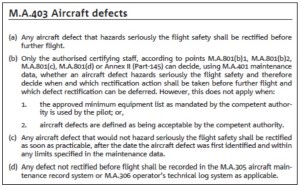 M.A.403 Aircraft defects EASA Part M