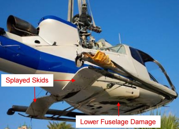 Under-fuselage Damage to EC130B4 A6-DYR (Credit: GCAA)