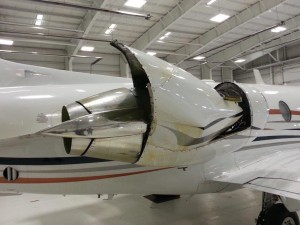 Damage to N193BJ after JT15D Fan Blade Release (Credit: Avclaims) 