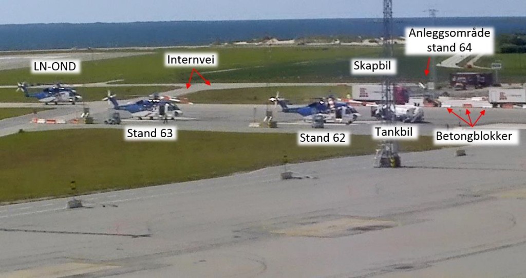Sikorsky S-92A LN-OND Taxying Just Prior to Impact Filmed by Airport CCTV: Showing the Stand Layout (Credit: Avinor via AIBN)