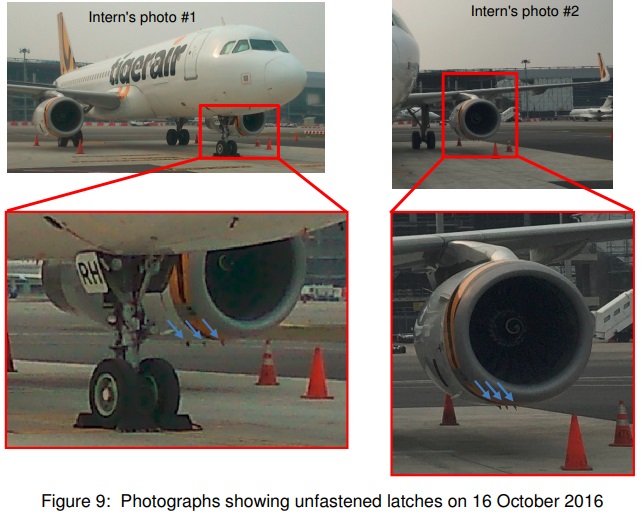 The Left Hand Fan Cowl of Tigerair Airbus A320-200 9V-TRH Photographed Before the Flight Unlatched (Credit: TSIB)