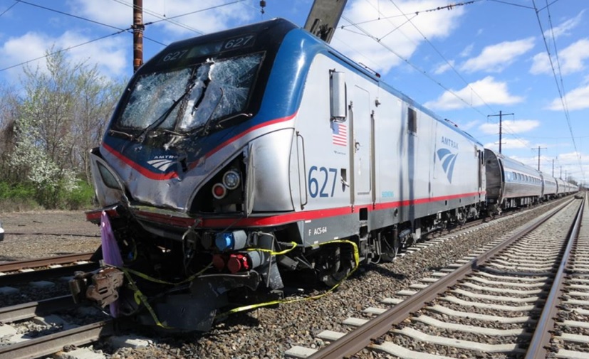The Amtrak train after the impact (Credit: NTSB)