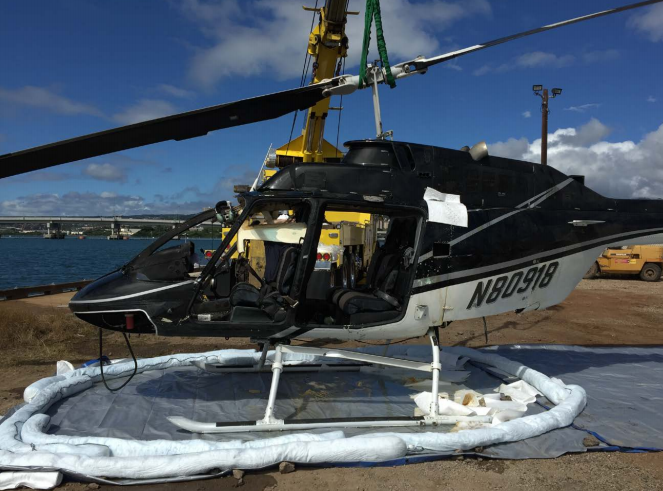 Wreckage of Genesis Helicopters Bell 206B3 N80918 after Salvage from Pearl Harbour (Credit: NTSB)