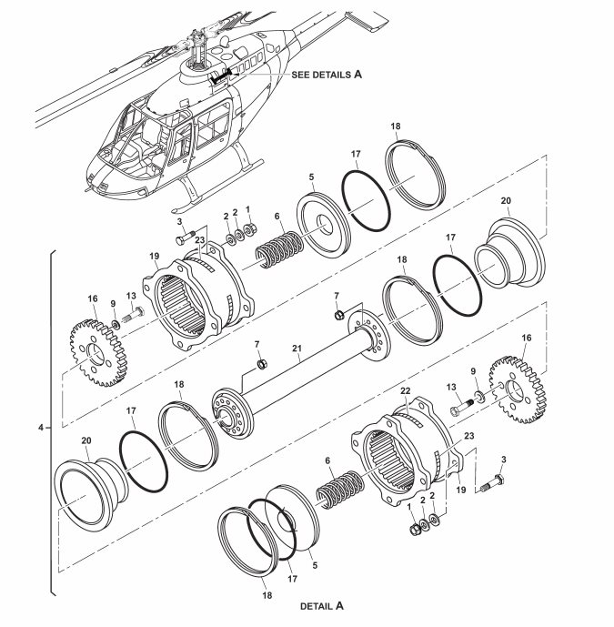 B206 engine-to-transmission-driveshaft diagram (Credit: Bell via NTSB)