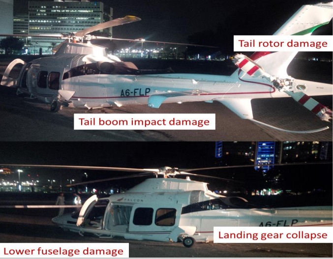 Falcon Aviation Services (FAS) Leonardo AW109SP A6-FLP after Impact in Abu Dhabi (Credit: GCAA AAIS)