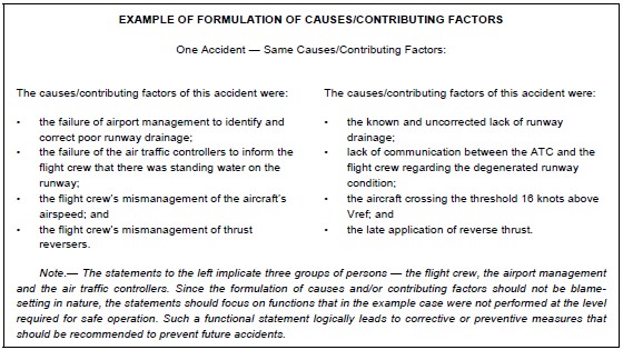 icao formulation of cause and contributory factors