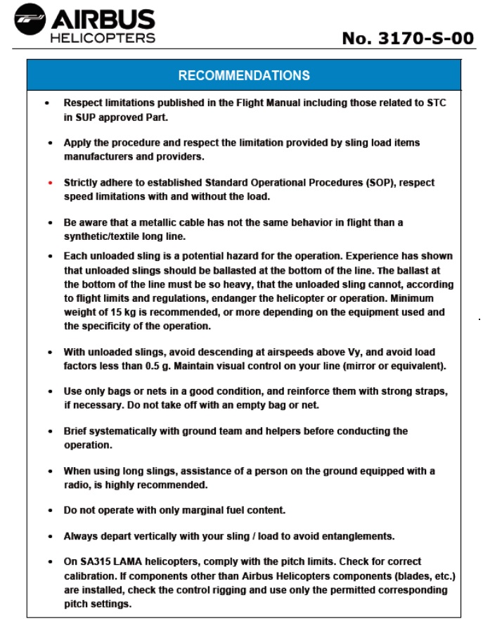 Safety Recommendations  Safety Information Notice No. 3170-S-00 (Credit: Airbus Helicopters )