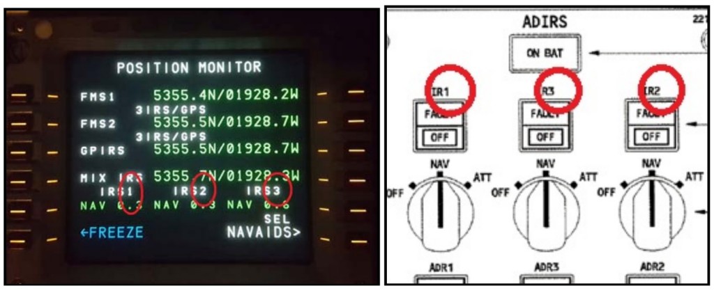 FGRSQ a330 irs display and switching