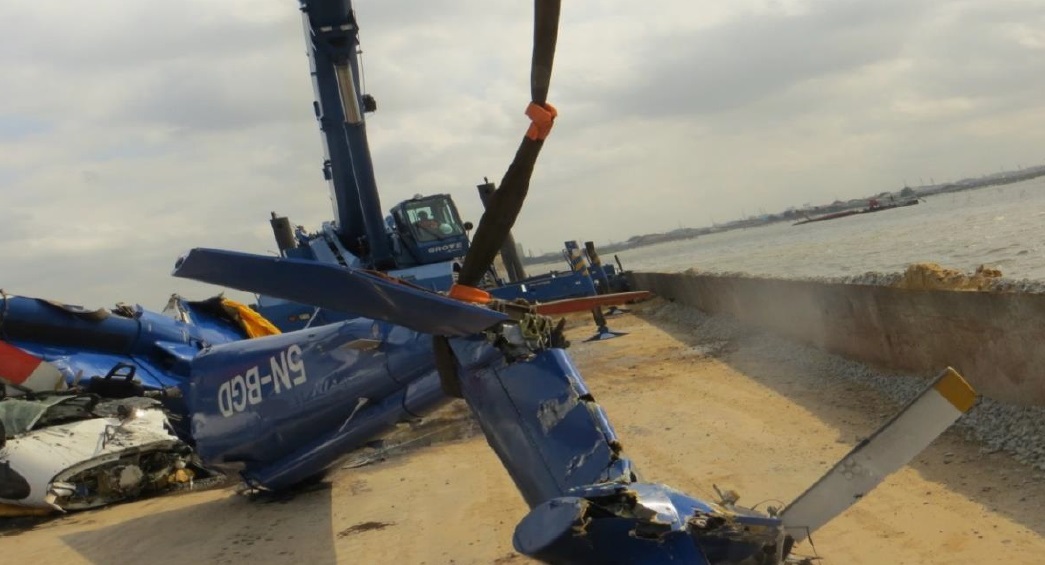 Wreckage of BHN S-76C+ 5N-BGD Recovered from Lagos Lagoon (Credit: AIB - Nigeria)