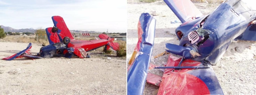 Wreckage of CASA 1131 Biplane N1950M at  Mutxamel (Alicante) on 30 December 2017 (Credit: via CIAIAC)