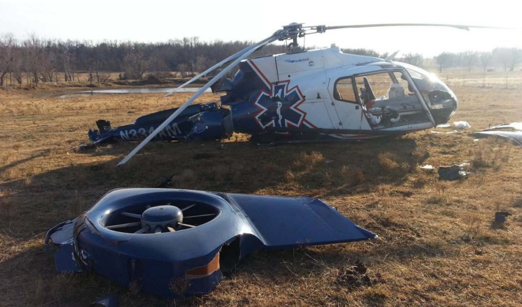 Wreckage of Air Methods EC130B4 HEMS Helicopter N334AM After Ice Ingestion and Power Loss (Credit: NTSB)