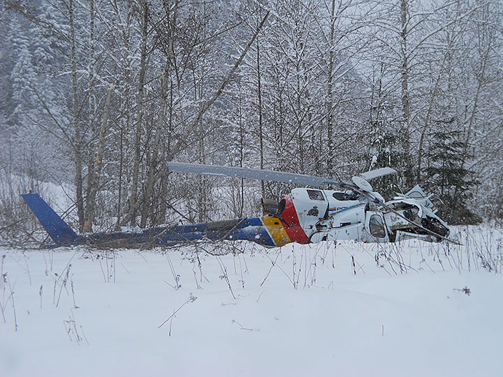 Wreckage of RCMP AS350B3 C-FMPG (Credit: RCMP via TSB)