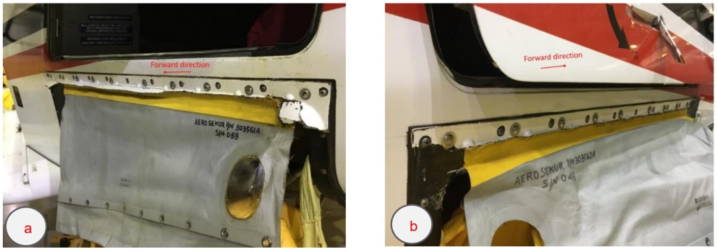 Left and Right Aft Composite Float Cover Damage ADA AW139 A6-AWN (Credit: AAIS, GCAA)
