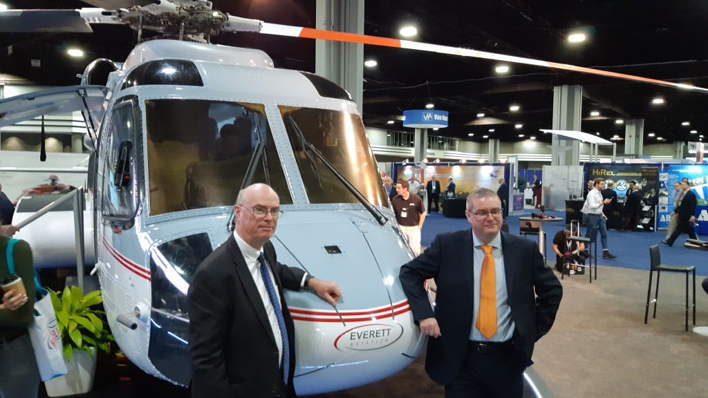 Everett Aviation's CEO Simon Everett and COO Duncan Moore with S-92A 5Y-EXZ at HeliExpo 2019 (Credit Aerossurance)