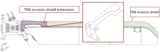 AW139 Tail Rotor Blade (TRB)  erosion shield extension diagram with notations (Credit: Leonardo Helicopters via NTSB)