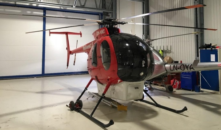 H369D OH-HNX in the Hangar after the Accident: The LIDAR is in the White Belly Pod (Credit: The Powerline Company via AIBN)