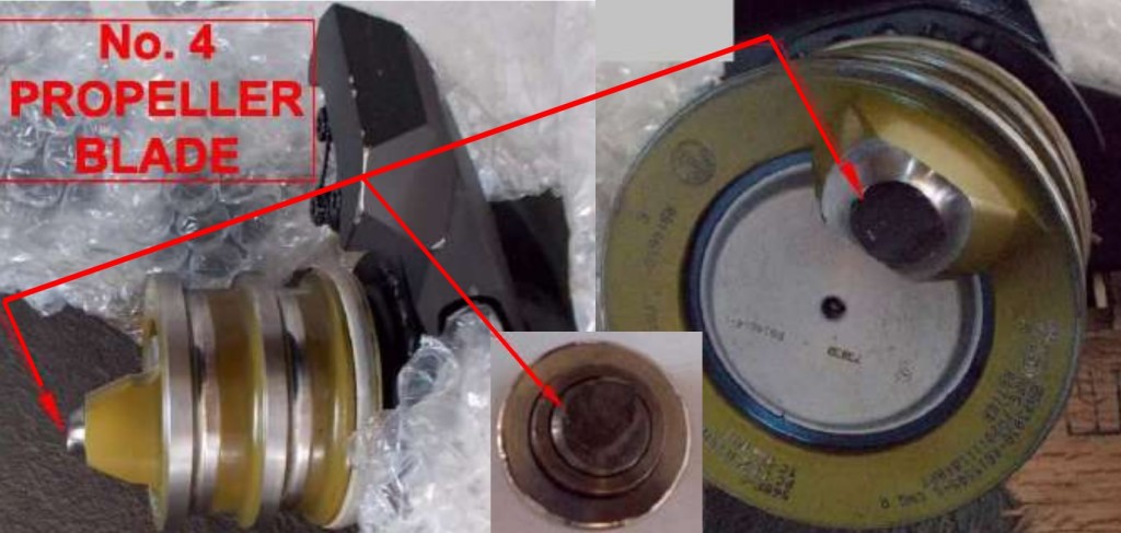 Severed Blade Trunnion Pin Caribbean Airlines ATR 72-212A 9Y-TTC  No 2 Propeller (Credit: BEA)