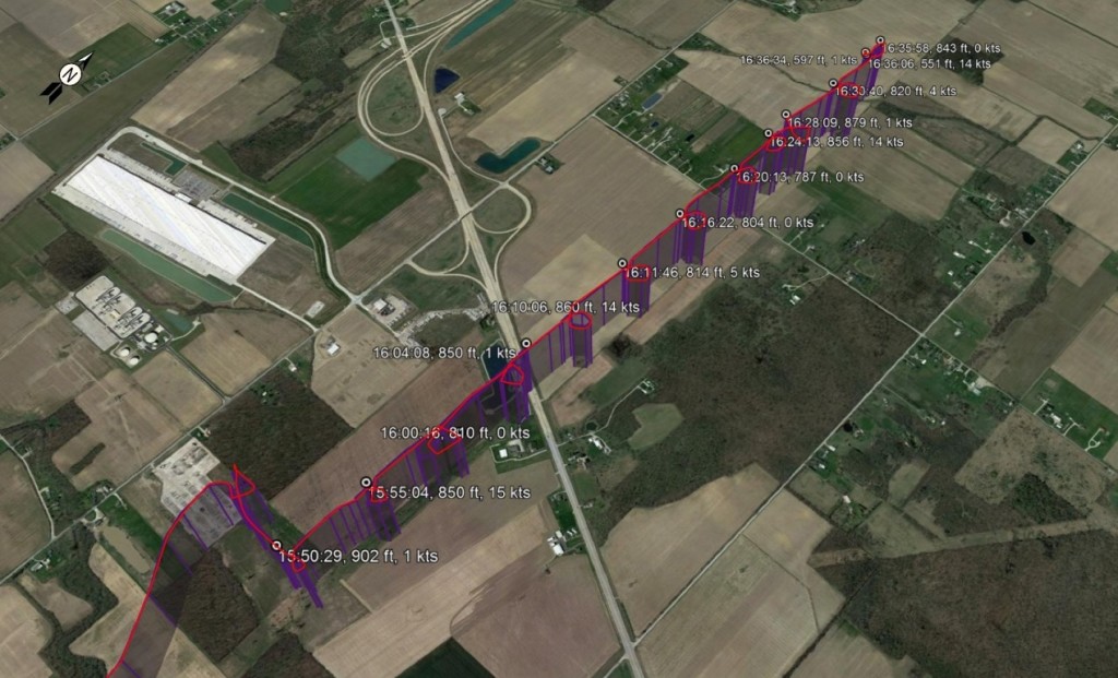 NTSB Plot of GPS Data for Vista One MD369 N4QX Just Prior to the Accident (Credit: via NTSB)