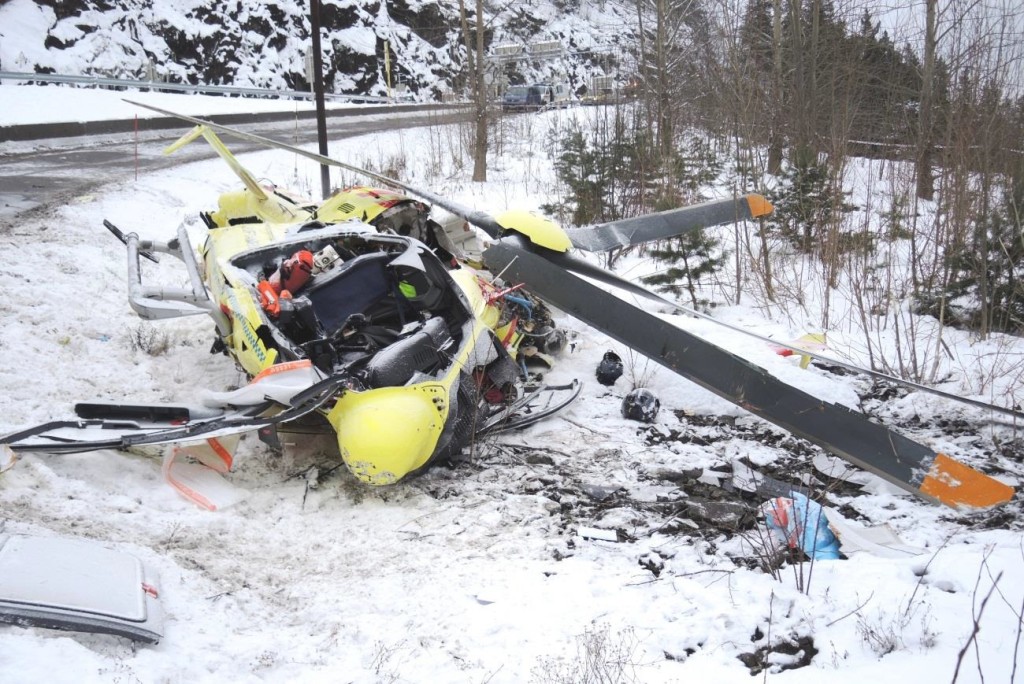 Wreckage of Norsk Luftambulanse HEMS Airbus Helicopters EC135P2+ LN-OOI (Credit: AIBN)
