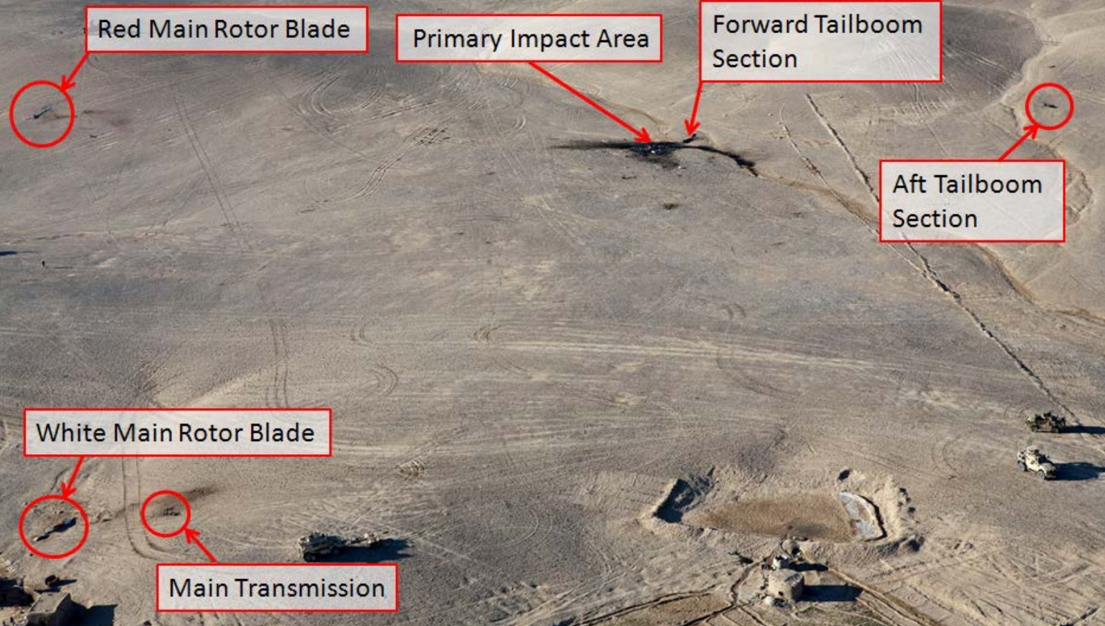 Accident Site of AAR Airlift Bell 214ST B5748M in Helmand (Credit: DOD via NTSB)