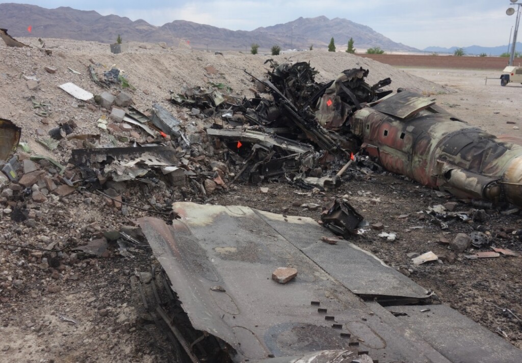Wreckage of Draken International Douglas TA-4K Skyhawk  near Nellis AFB (Credit: NTSB)