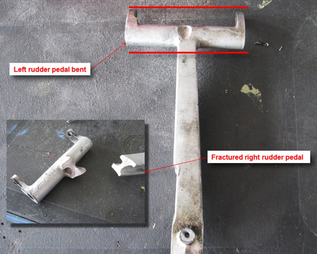 Beech King Air A90 Fractured  Right and Bent Left Rudder Pedals (Credit: BFU)