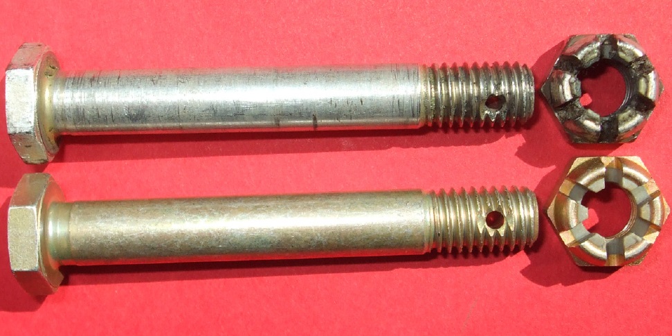 Actual Bolt / Nyloc Nut (Upper) Northern HeliCopter SAR AS365N3 D-HNHA  and Exemplar Bolt / Nyloc Nut (Lower) (Credit: BFU)