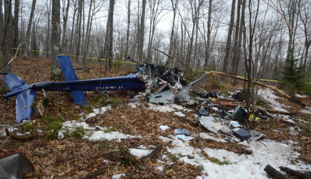 Wreckage of Air Methods (AMC)  Airbus Helicopters AS350B2 Air Ambulance N127LN near  Hazelhurst, WI (Credit: NTSB)