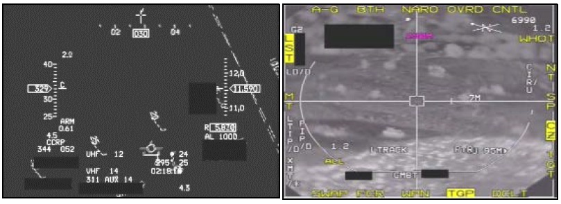 Mishap Pilot's Head Up Display (HUD) and LITENING Gen4 SE Targeting Pod Data - Third Strafe Attempt 19:18:18 (Credit: USAF AIB)